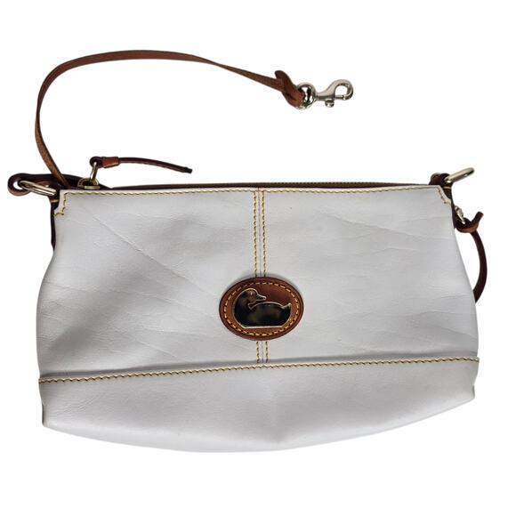 Dooney & Bourke Champ Pouchette White Leather Brown Strap Small Travel - Picture 1 of 10